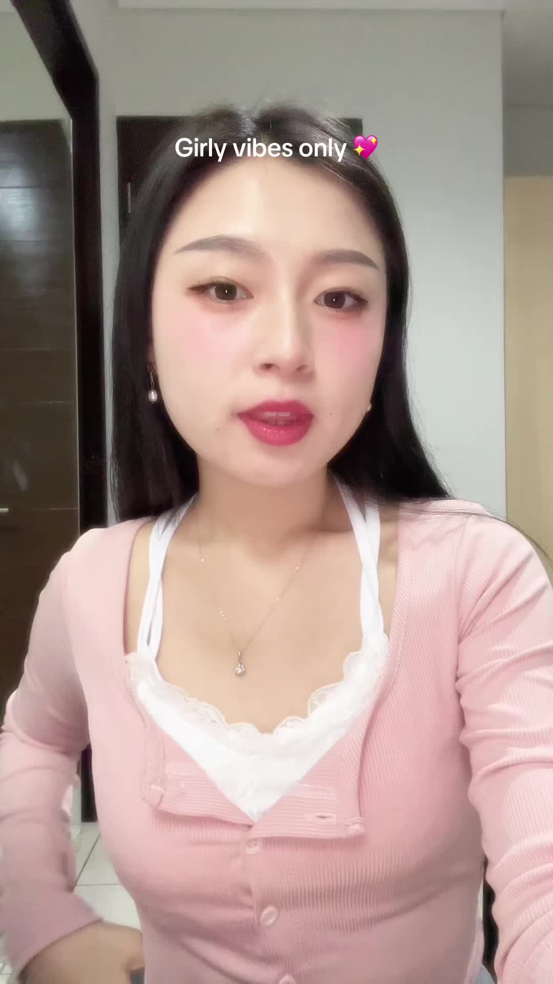 [HEYSOUL] CropTop Coquette Girl Top Fake Two Piece Set Cute Crop Top Pink Lengan Panjang Cewek Baju Atasan Wanita Korean Style Katun Kerah Renda Jepang