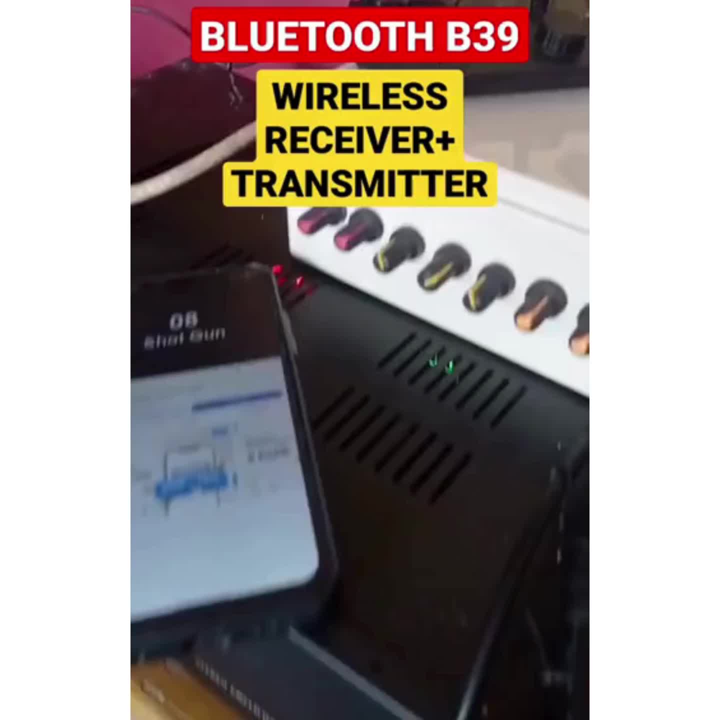 TaffSTUDIO Adaptor Audio Bluetooth 5.3 Receiver Transmitter Wireless 10M B39 Dual Antena AUX 2RCA Kualiti Suara Tanpa Kerusakan