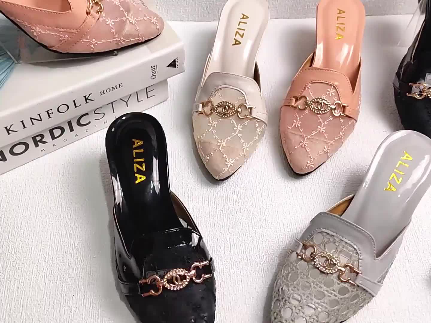 sandal heels hak tahu 5cm ALIZASHOES jala ujung lancip terbaru Hak Setengah (3-5 cm) Wanita