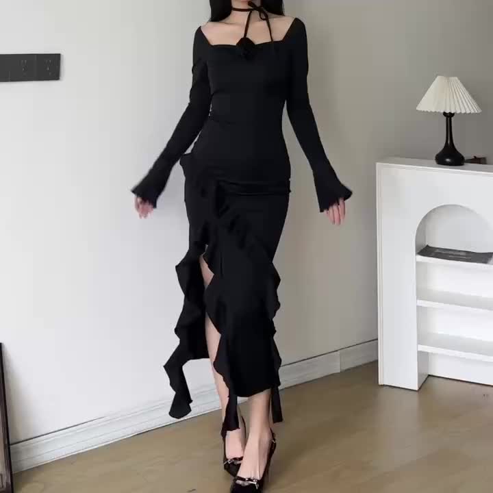 [ COD] JelitaCeria Gaun pinggang lengan panjang putih taro ungu elegan gaya Perancis untuk wanita dengan desain rok panjang sambungan tidak beraturan