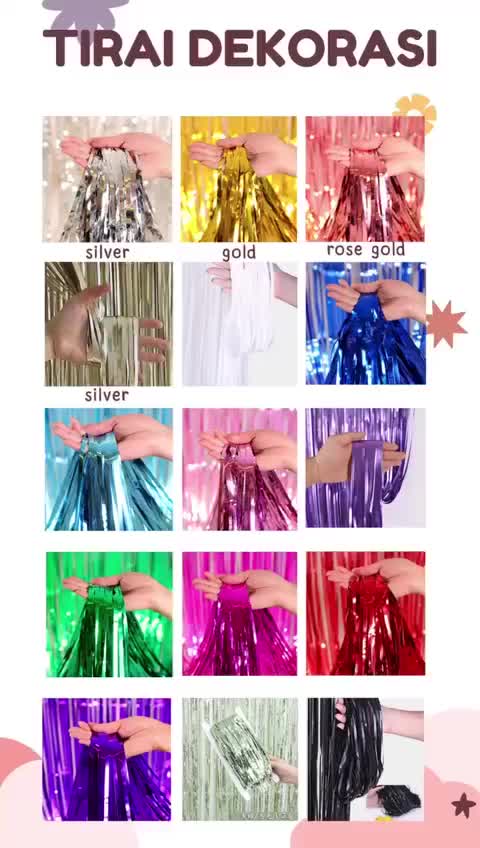 Tirai Pesta Tirai Foil Curtain Rumbai Tirai Ulang Tahun Tirai Rumbai Plastik Chrome Foil Backdrop Ukuran 195x99 Cm