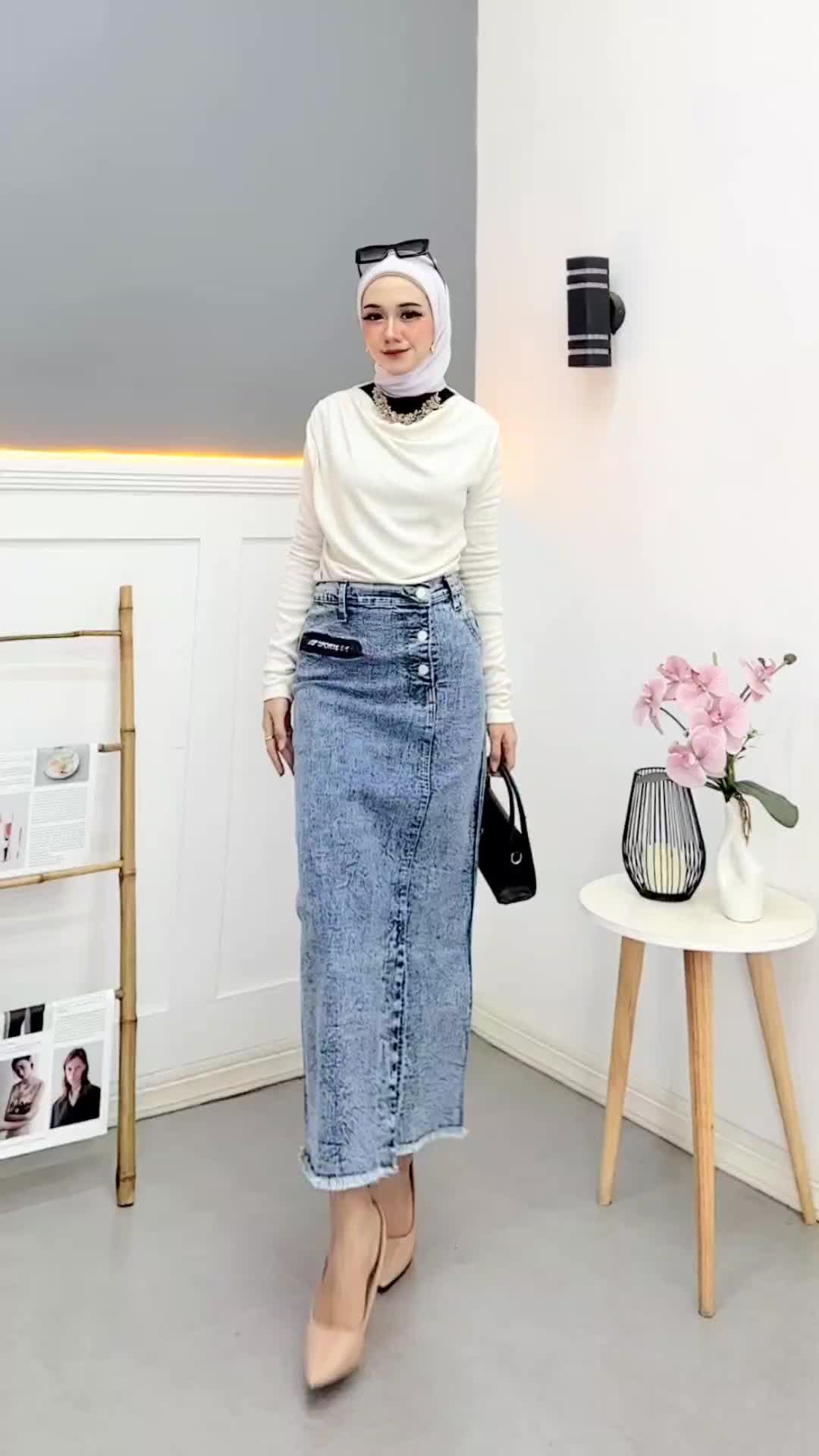 AURA KREN ROK JEANS SPAN SAKU RESLETING VARIASI TERBARU // ROK JEANS KEKINIAN Kancing Karet