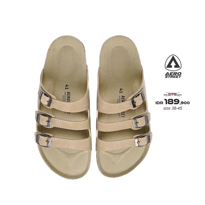 Aerostreet 38-45  Sandal Dante Krem Muda Krem - Sandal Sendal Selop Slip On Casual Pria Wanita Aero Street B1BAA