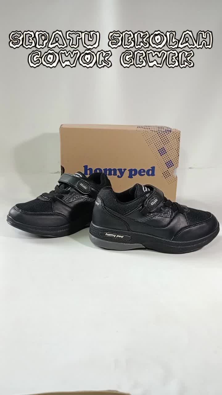 Homyped Sepatu Sekolah Anak Cowok Cewek Tanpa Tali All Black Hitam Polos Tersedia Bundling Mainan Fashion