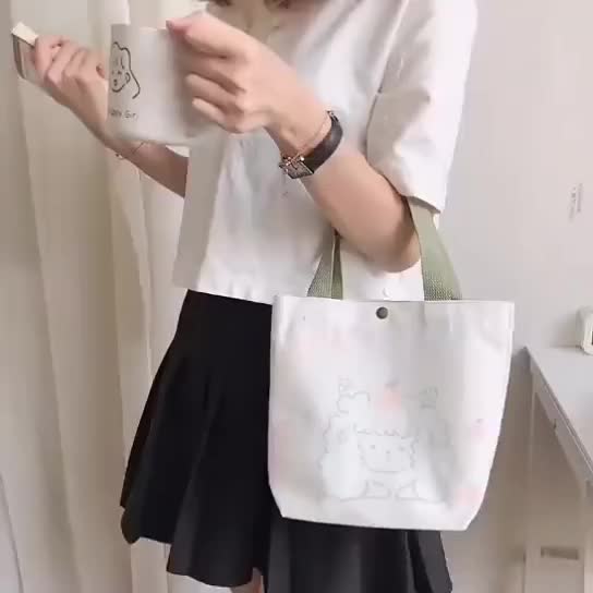 Tas Tote Canvas Import Labubu Cute Ins Rabbit/Tas Canvas Unyu Serbaguna - Wanita