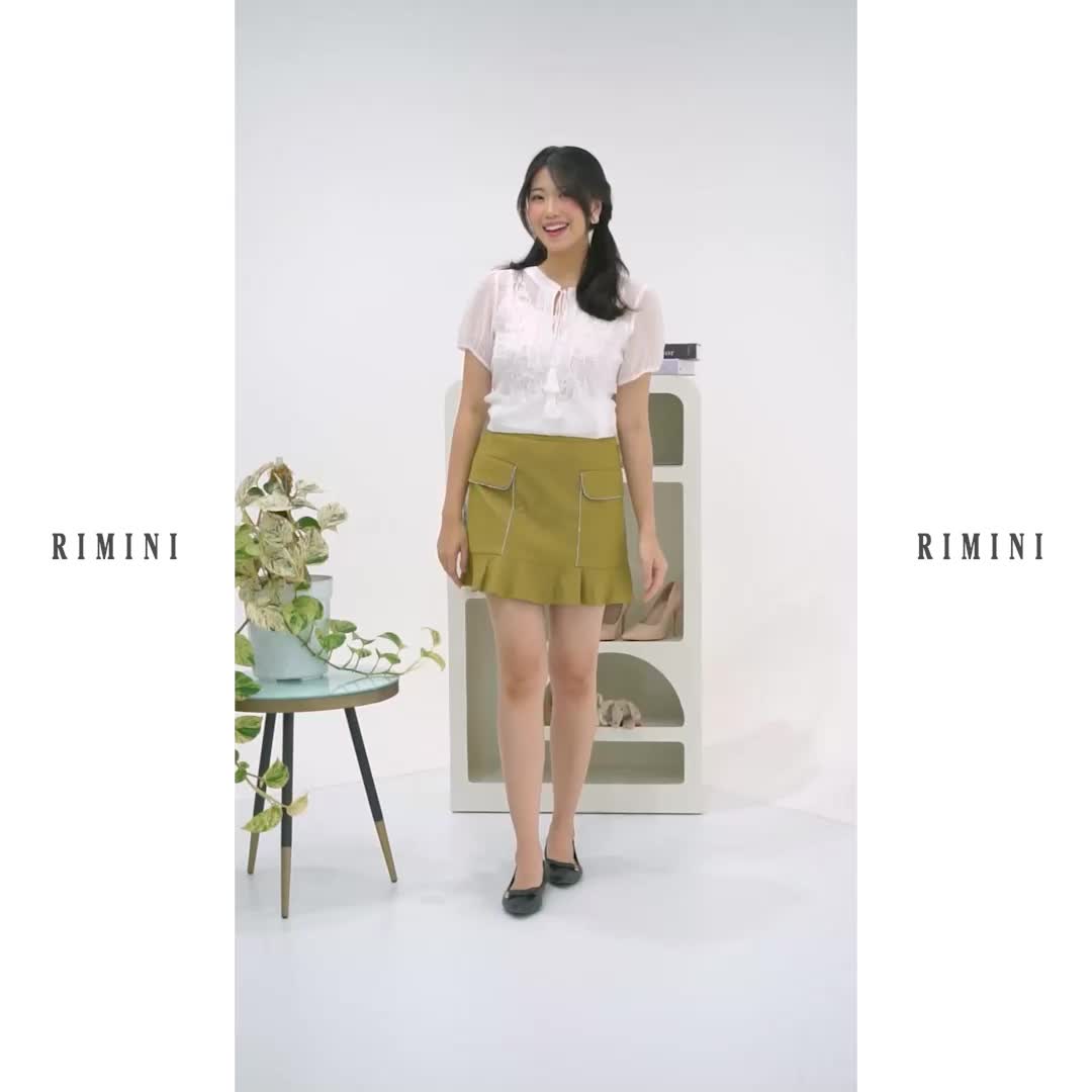 RIMINI - Atasan Bluss Wanita Lengan Pendek Puff Embroidery Jumbo Size XS-3XL - Winslow Top 524789 Bunga Cantik Nyaman Crop Baju Panjang