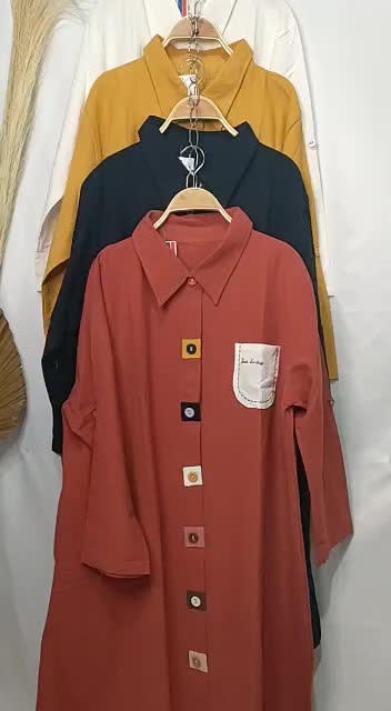 Tunik Katun Linen Stylish Wanita Model Terbaru Kekinian Murah basic cantik Kancing Muslim Panjang Atasan Dewasa