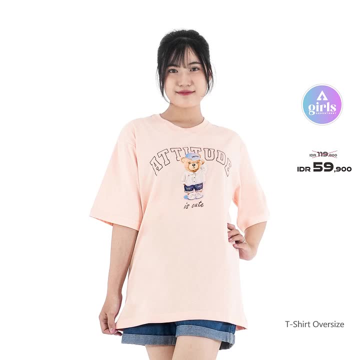 Aerostreet T Shirt Oversize Attitude Bear Peach Kaos 1C000