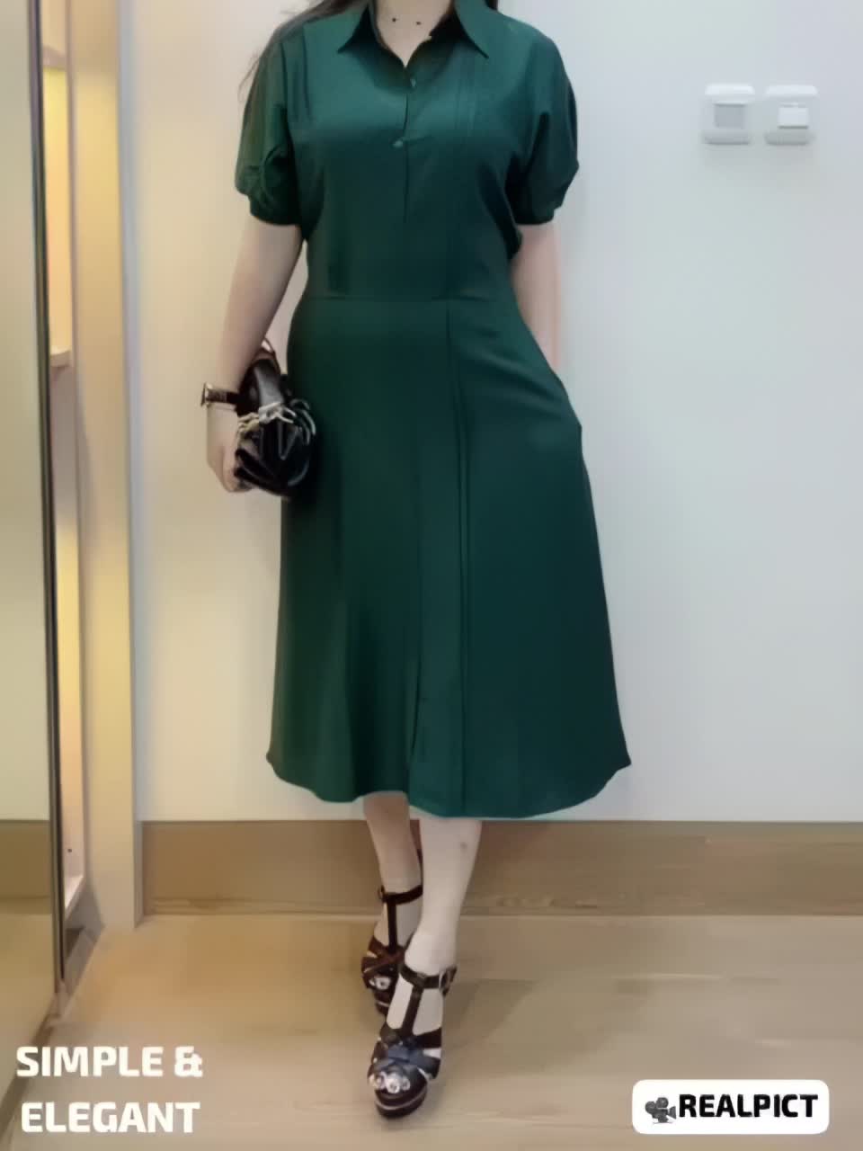 Dress Polo Linen Dress Korea Gaun Formal Casual