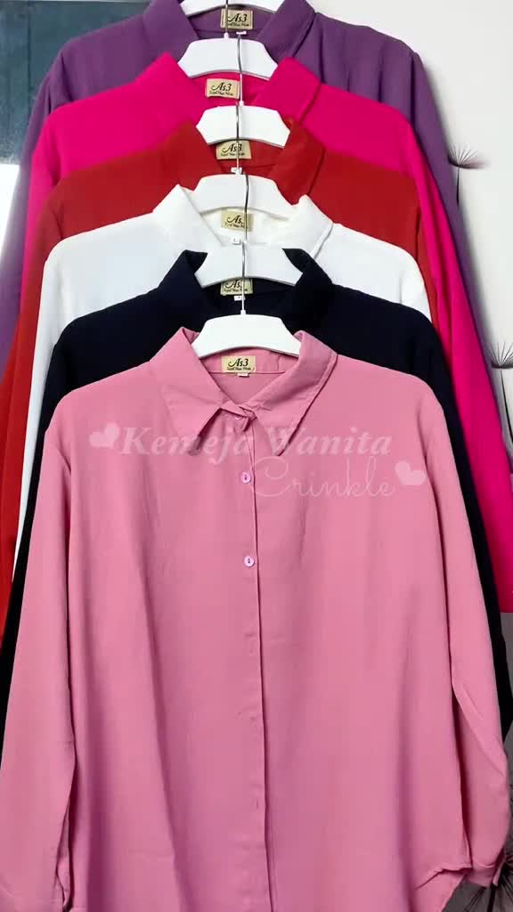 Kemeja Wanita Casual Flowy Atasan Crinkle Airflow Nyaman Tangan Panjang Basic Variasi Warna Hitam Putih Santai Ngantor Kerja Formal Busui M L XL XXL 3XL Oversize