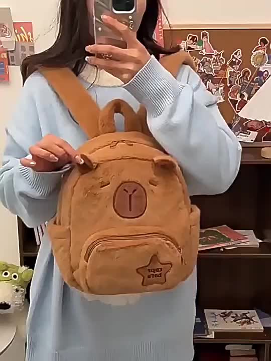 Capybara Backpack Tas Bulu Lucu Karakter Capybara Shoulder Backpack Fluffy Untuk Anak