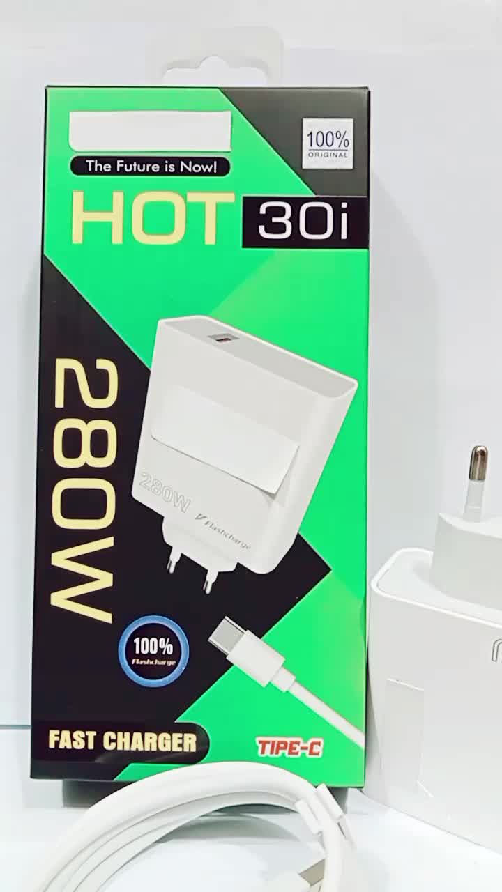 Charger Casan HP For lNF HOT 30i 280W Flash Charge3.0 For Android Support Fast Charging Batok Adapter + Kabel Data Fast Charger Casan HP