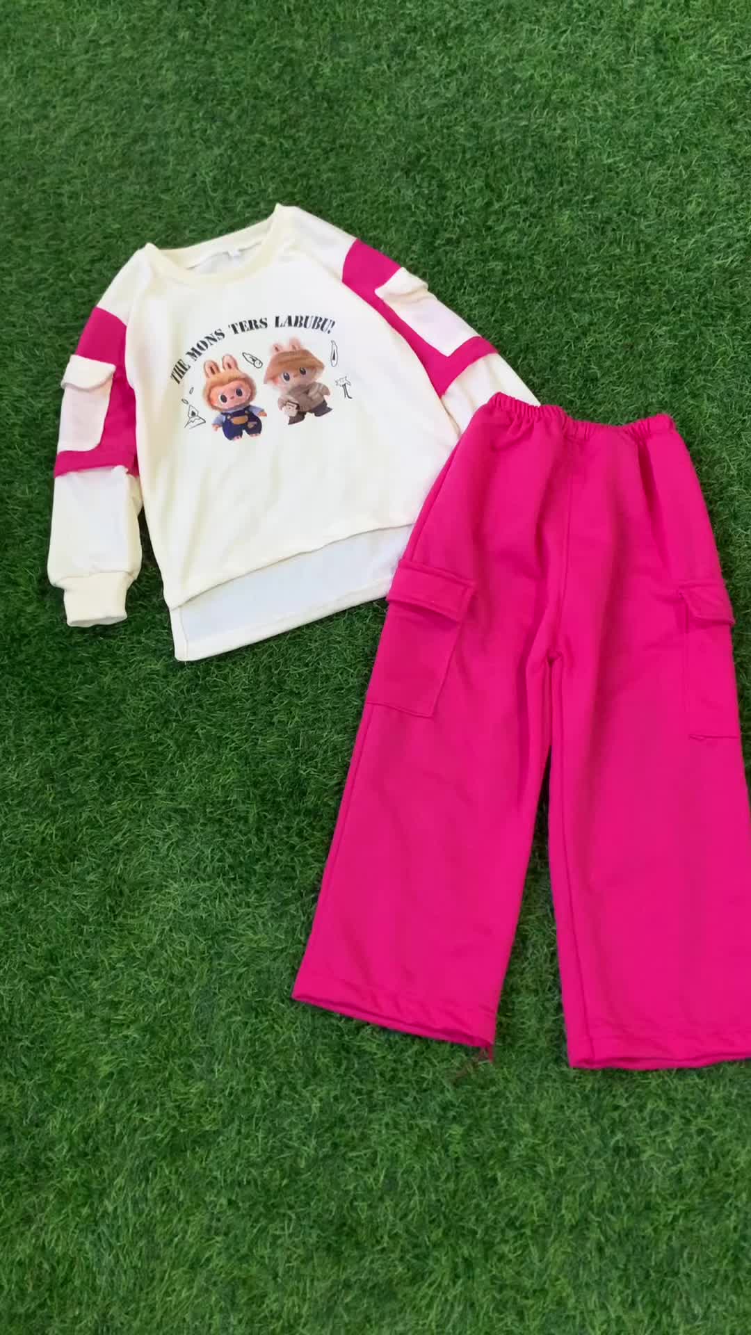 Setelan Labubu Anak Perempuan Celana Cargo Oversize 1-10 Tahun Stylish & Trendy Parsel Anak-Anak Anak-Anak Anak-Anak Katun