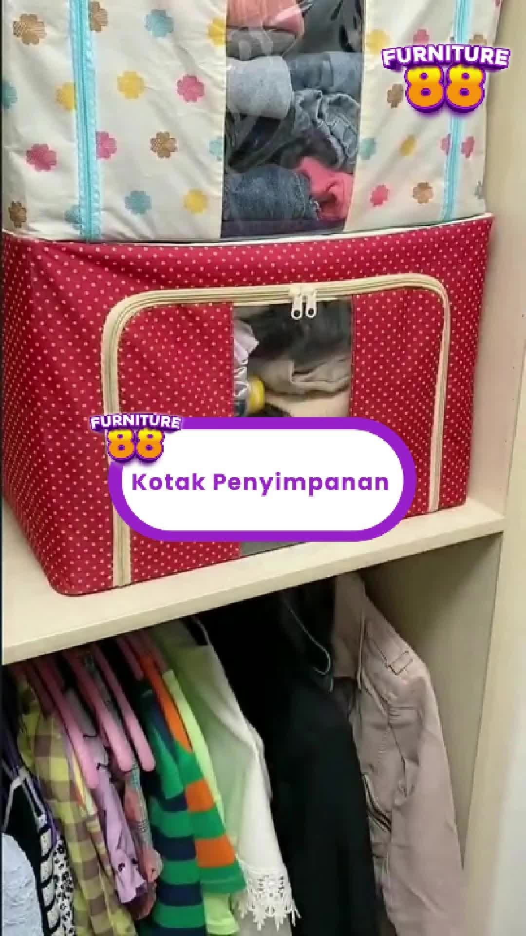 FURNITUR88 Kotak Penyimpanan Multifungsi Bahan Kain Oxford Rangka Besi & Jendela Plastik Mika 66 Liter Untuk Pakaian Mainan kotak  penyimpanan