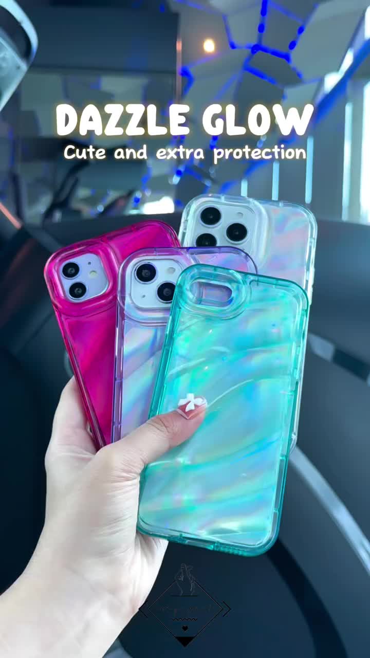 Dazzle Glow Case For IP 7 8 SE 2 3 PLUS 11 12 13 14 15 PRO MAX Casing Holo 3D 2 3 2022 2023 Wave Hologram Purple White