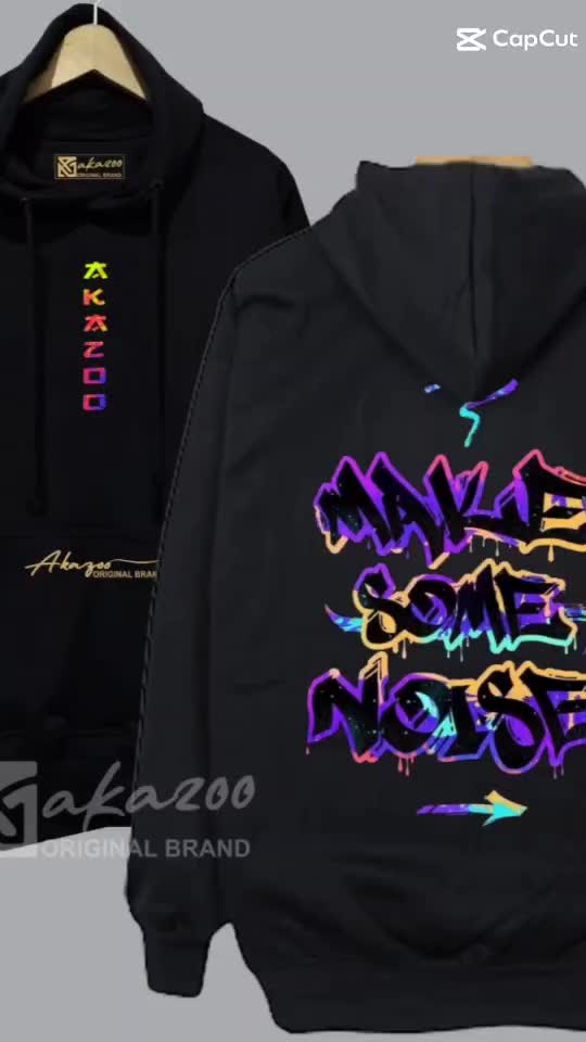 hoodie pria AKAZOO korean style big size 2023 sablon depan blakang warna hitam MAKE SOME NOISE Panjang Tangan Sweater Cowok