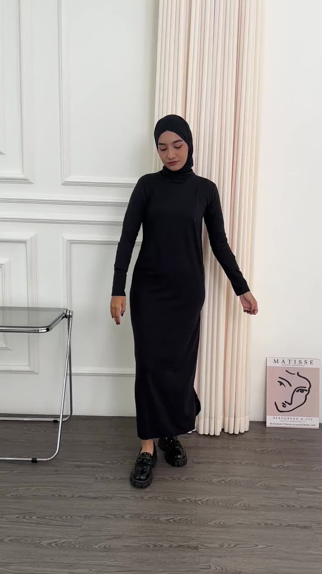 Kaos Inner Manset Dalaman Wanita Muslim Lengan Panjang Gamis dan Jubah Polos Longsleeve Bahan Spandex by rut.id Dress Hitam