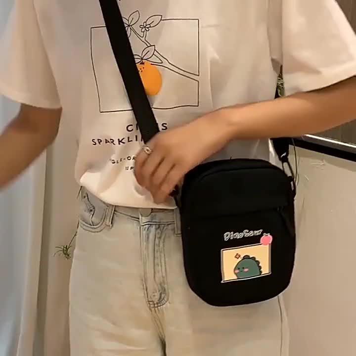 tasqumini - Tas Selempang Anak Remaja Pria Wanita Kekinian Motip Karakter DINO korean style Fashion