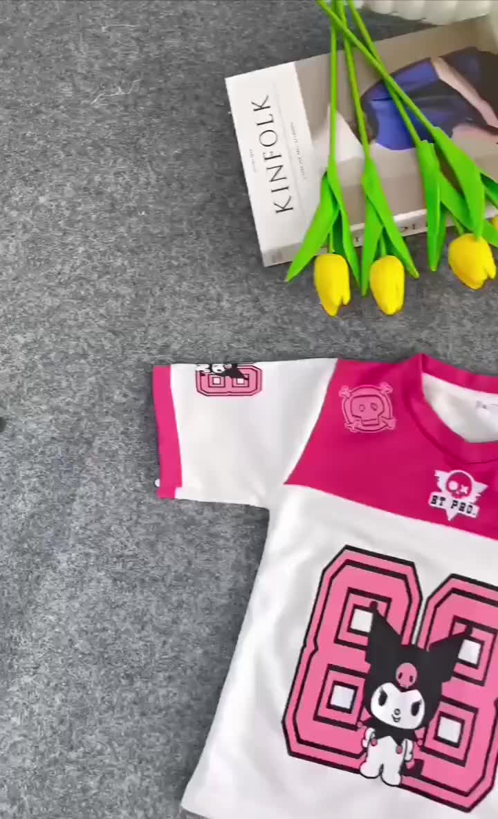 Setelan Jersey Kuromi Cargo 88 Usia 3-12 Tahun Lengan Pendek Celana Panjang Nyaman Fashionable