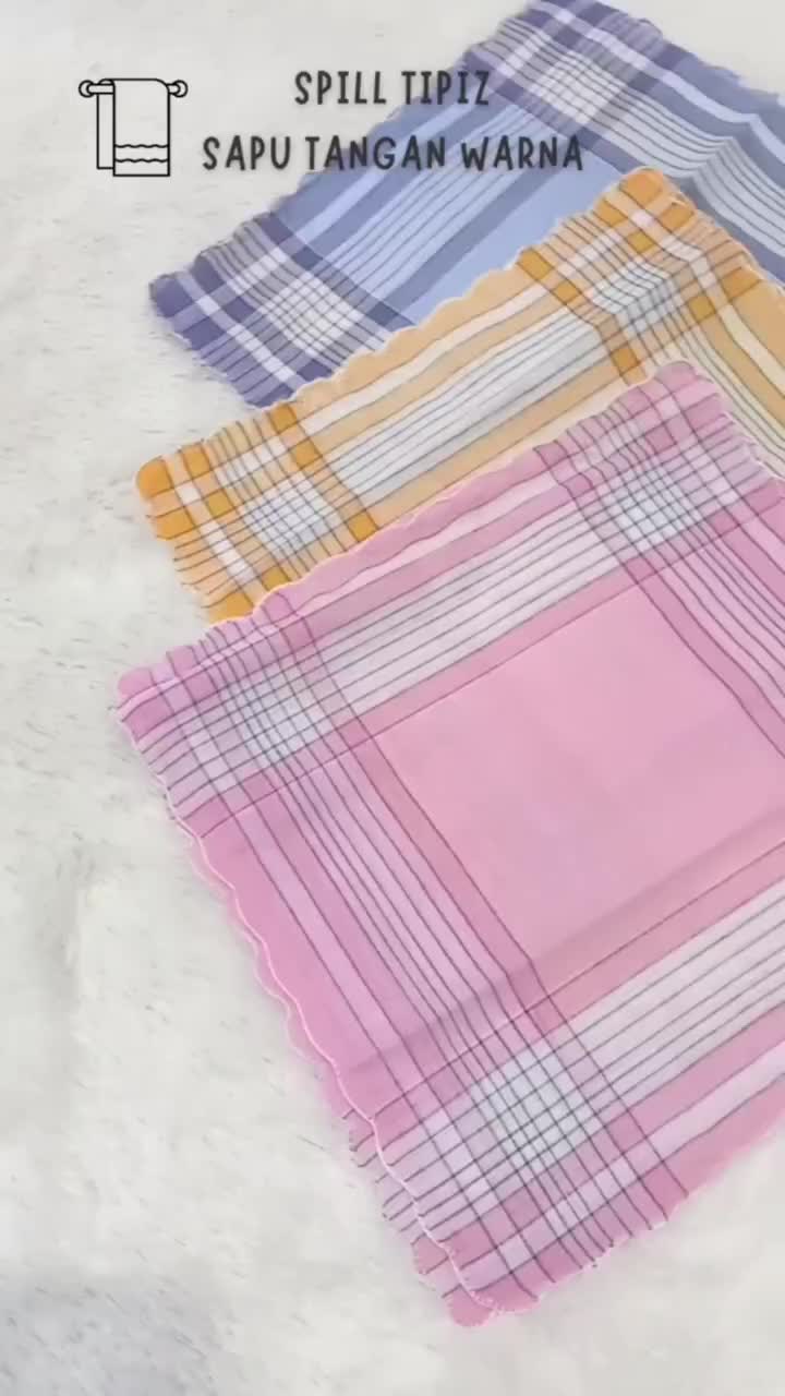 [ISI 12] Sapu Tangan Shanghai Warna Muda 28x28 cm Bahan Katun Dewasa Halus