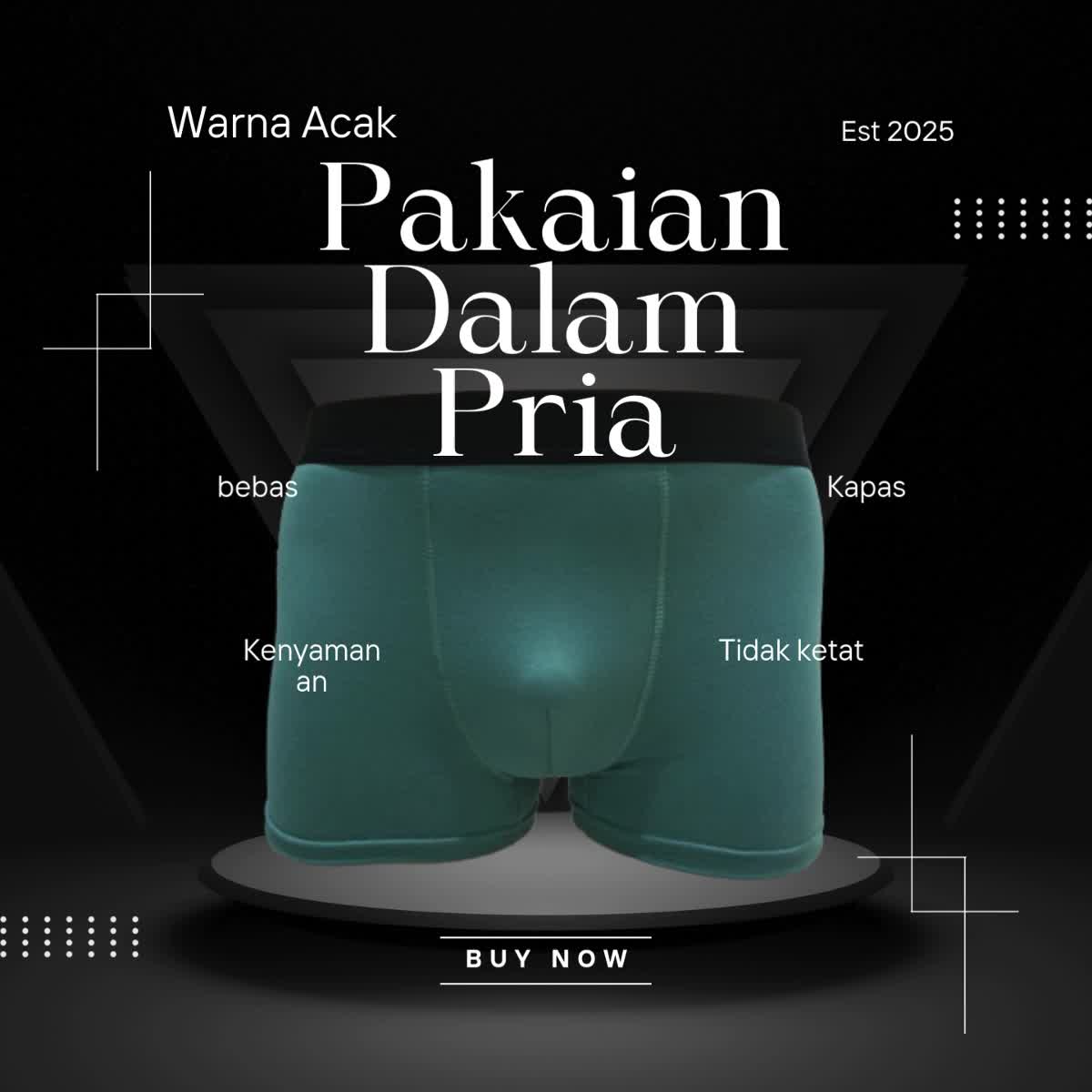 3pcs Celana Dalam Boxer Pria Pakaian dalam yang nyaman, tidak ketat, Warna Acak-J Katun  Merah Pendek