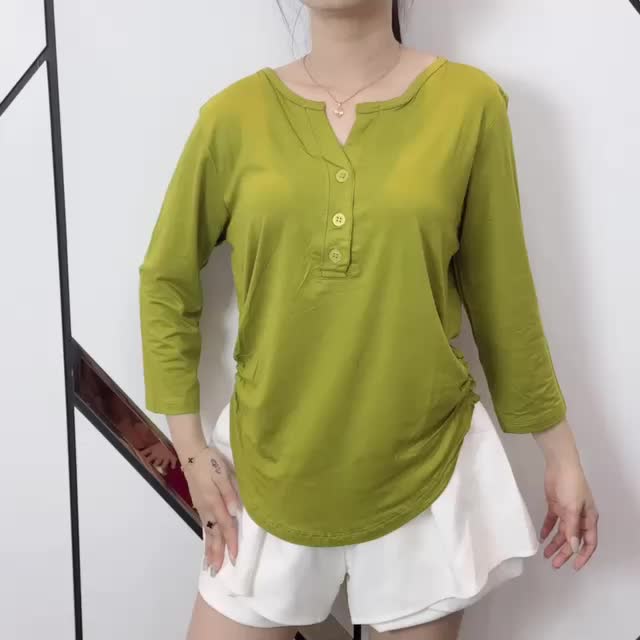 Cleo Button Atasan Lengan 7/8 / Atasan Wanita Hijab Lengan 7/8