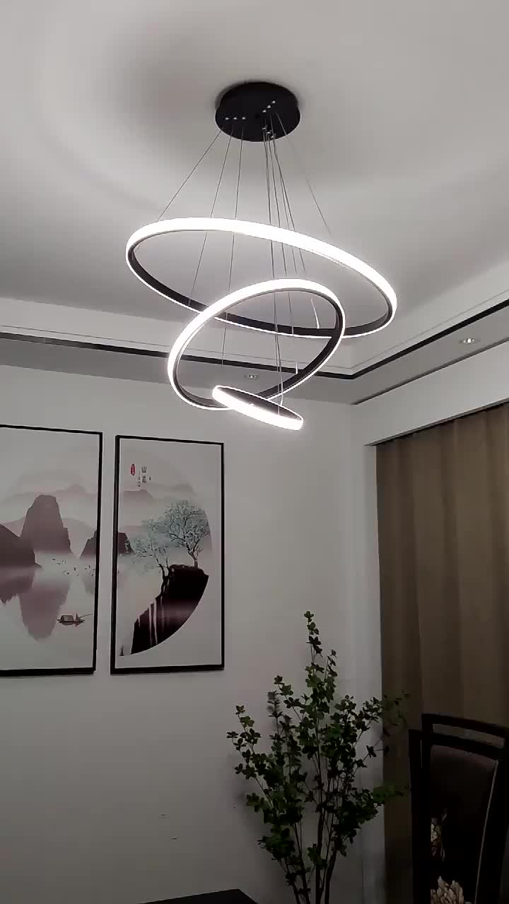 EH Lampu Gantung Minimalis LED 3 Ring Modern Ruang Tamu Lampu Gantung 3 Warna Lampu Gantung Ruang Tamu Gold Hitam White Kamar
