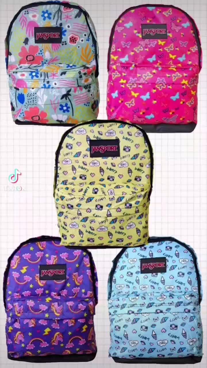 JANSPORT lokal tas punggung sekolah anak sd smp sma model JS motif eskrim kuda pony hijau motif kupu pink Fashion ransel viral