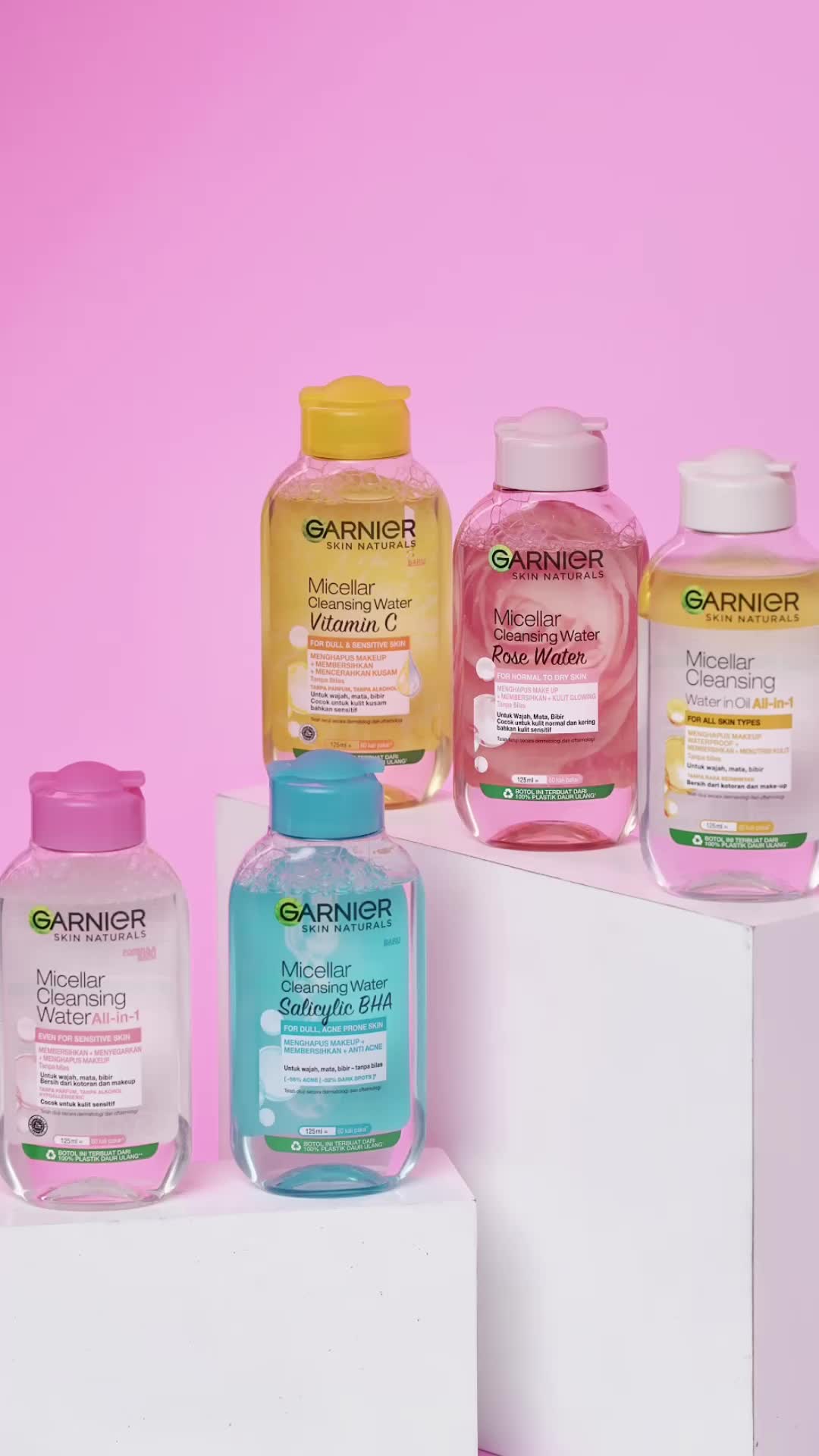 Garnier Micellar Water (Pink, Salicylic Blue, Biphase, Vitamin C, Rose, Peeling) - 125ml Twinpack - Make up Remover - Pembersih Wajah