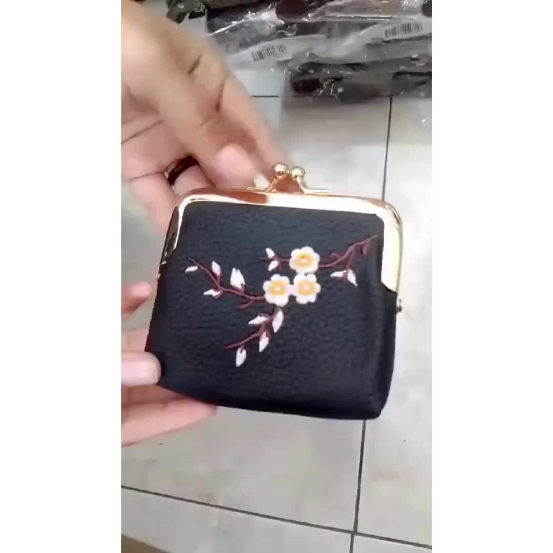 DOMPET KOIN WANITA CANTIK KULIT NERINE ELEGAN BORDIR UANG KERTAS TERBARU MURAH MINI SIMPLE MOTIF