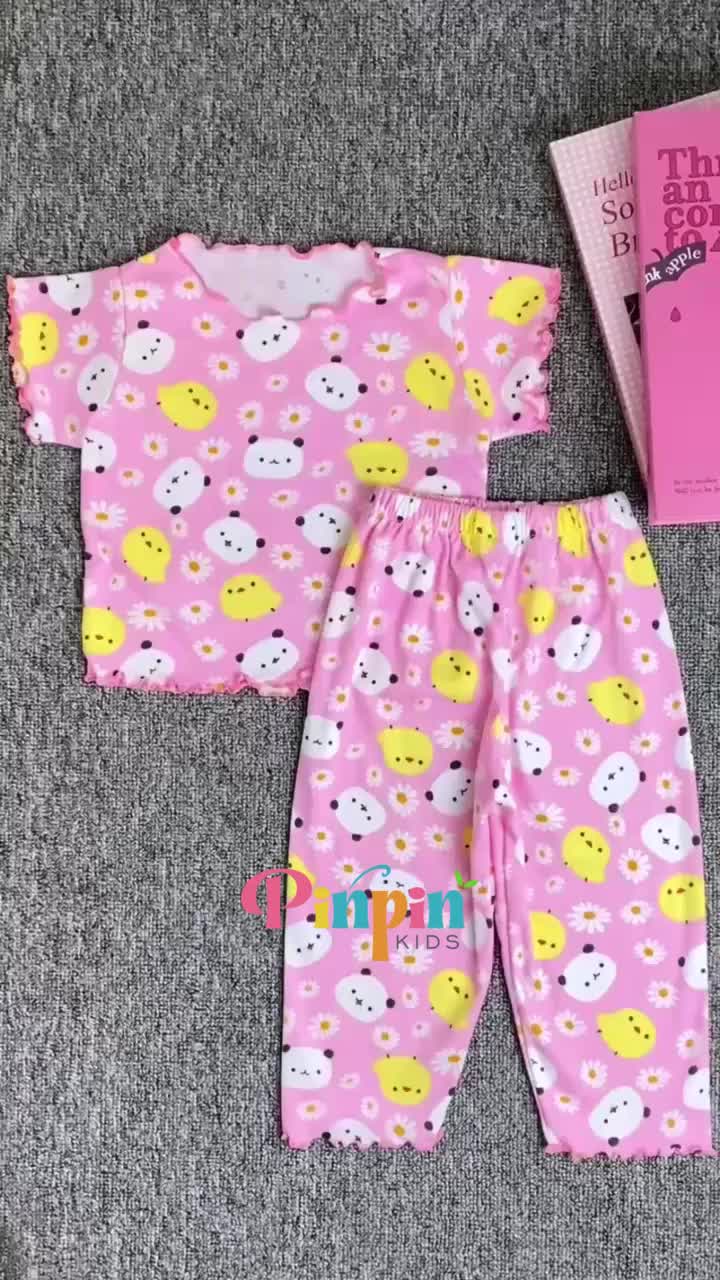 Pinpin Kids - Piyama Anak Perempuan Motif Ayam Panda  / Setelan Piyama Anak / Celana Panjang dan Lengan Pendek / Baju Santai Anak