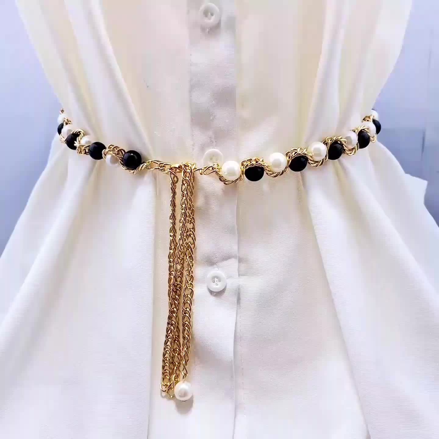 Sabuk Mutiara Sintetis Belt Fashion Wanita Korea Style Elegan - Rantai