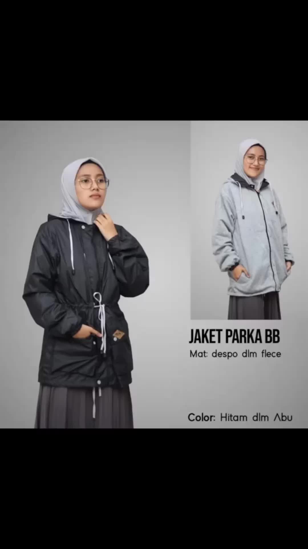 Jaket Cewek Bb Parka 2in1 Slim-fitting Polos Size L Sampai XXL Variasi Warna Hitam Abu Fleece Tangan Panjang Zipper Blazer Muda