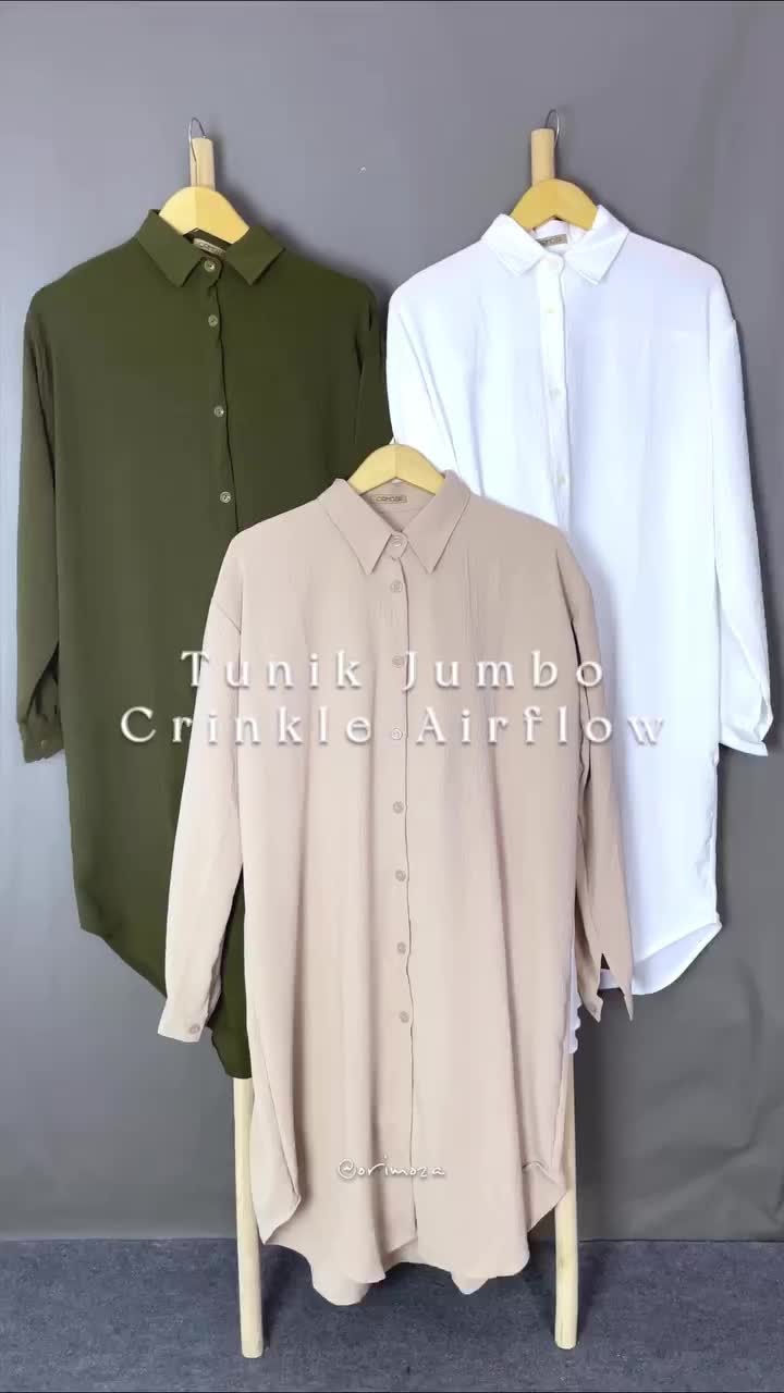 Orimoza Tunik Jumbo Polos Crinkle Airflow Grace Kancing Muslim