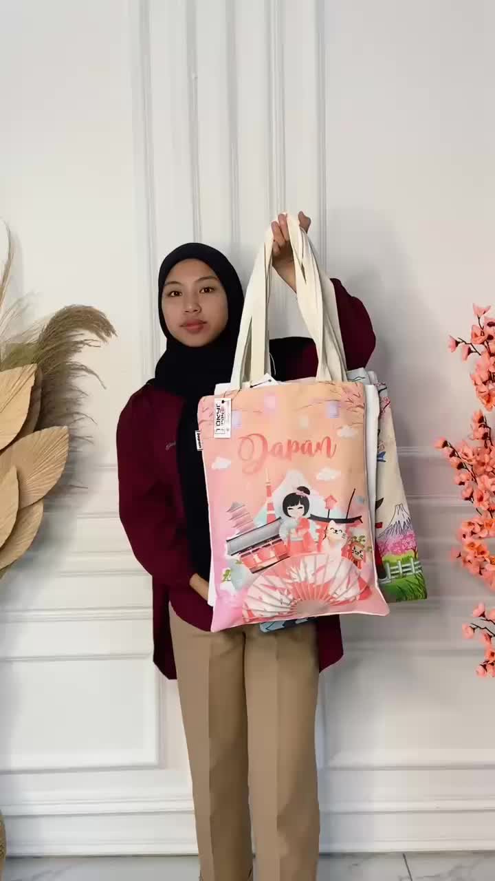 TAS JAPAN TOTE BAG CANVAS OLEH OLEH NEGARA JAPAN READY BERBAGAI MOTIF, TKR 003