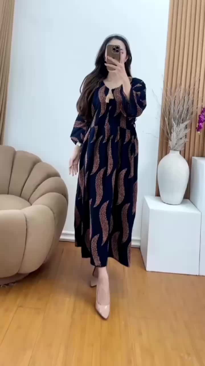 Daster Dress Wanita Bahan Rayon Tebal Lengan 3/4 Panjang dengan Fitur Busui Friendly