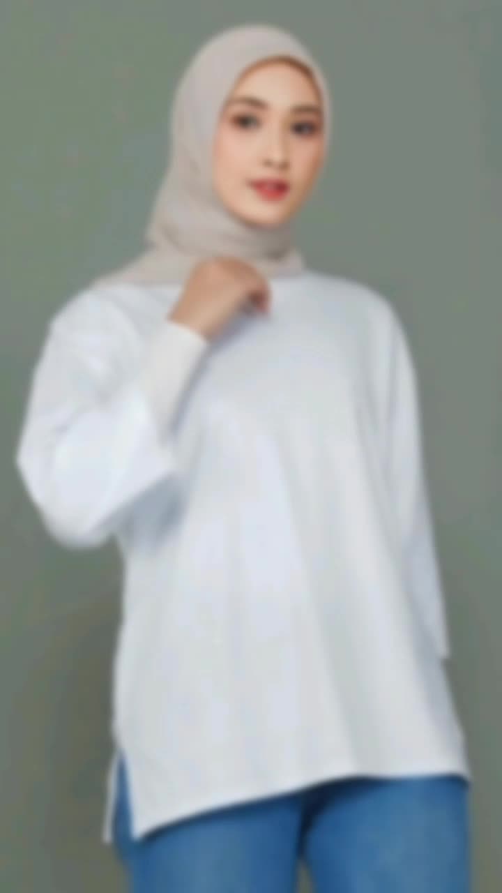 Kaos Polos Wanita Berhijab Lengan 7/8 Bahan Katun Combed 20S - Atasan Wanita - Oversize