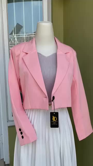 Blazer Crop Wanita Elegan Blazer Crop Cewek Pink Terbaru Atasan Blazer Crop Wanita Kerja Formal Tangan Panjang