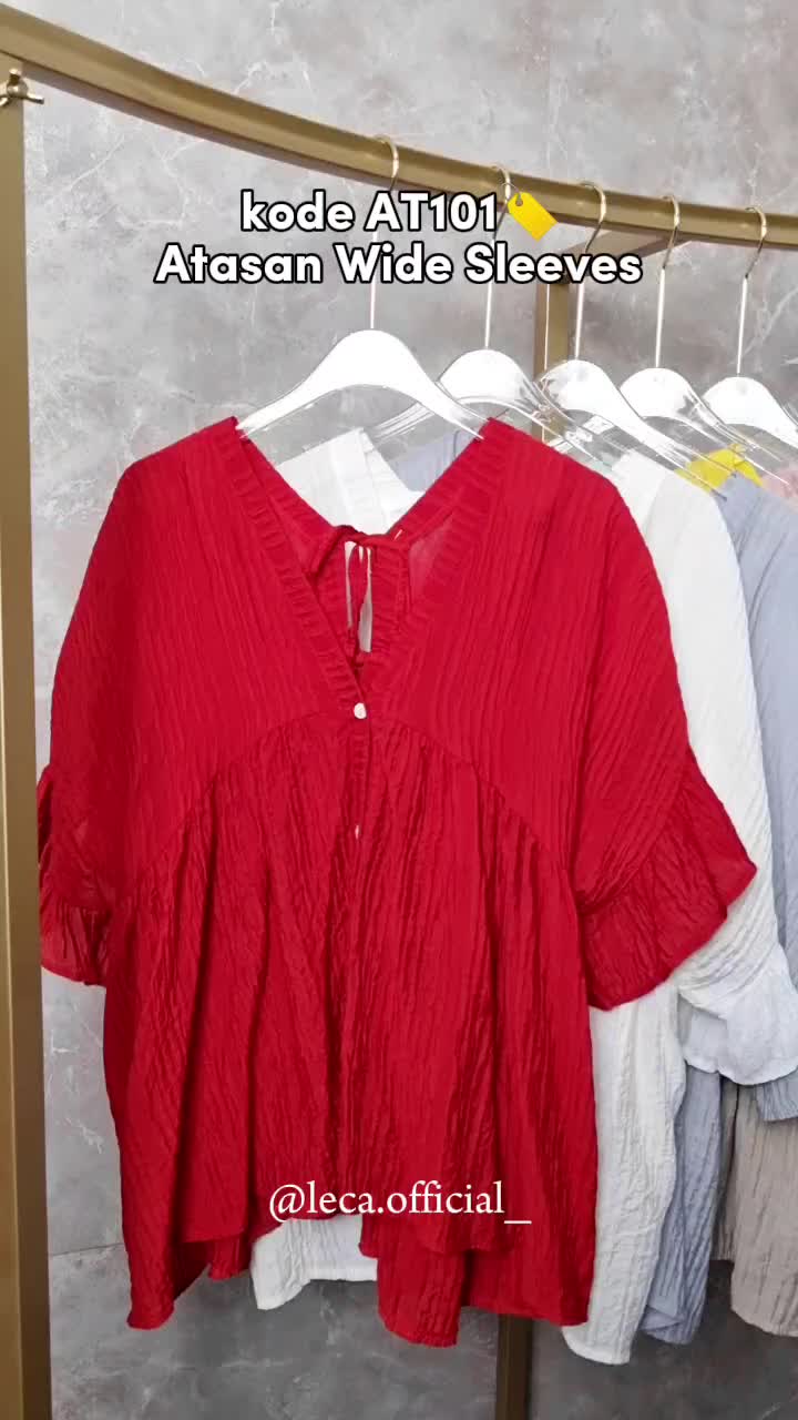 [AT101] - Atasan Blouse Perempuan Lengan Pendek Wide Sleeves