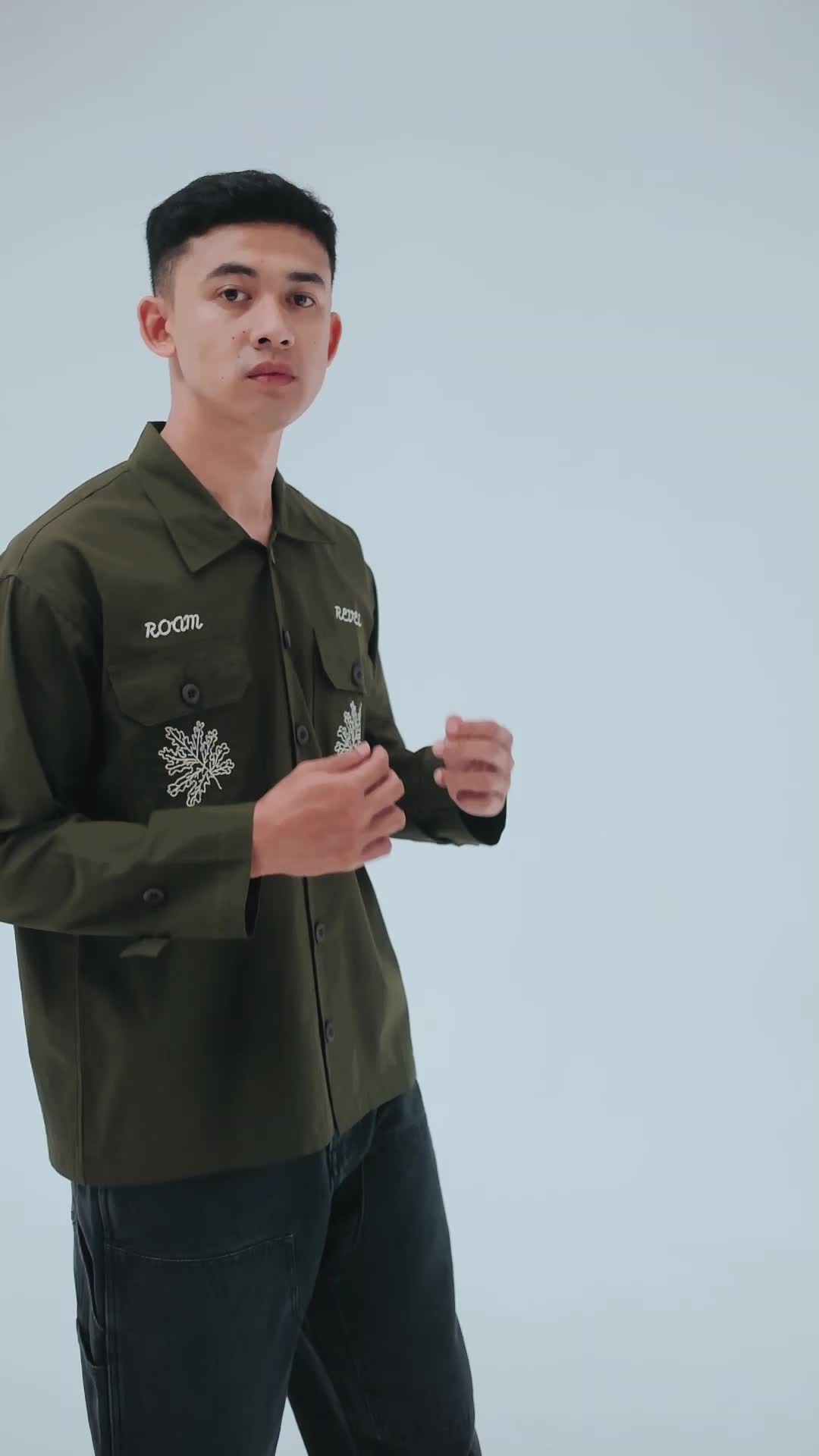 Hanoon Industries – Long Shirt Kemeja Lengan Panjang Army Hito Leaf