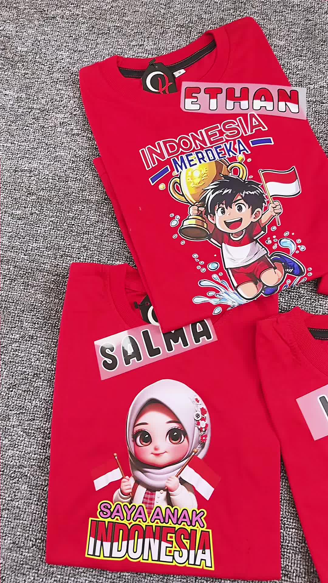 kaos anak HUT RI gratis nama anak bahan katun combed 28s untuk 1-14 thn Cowok Cotton