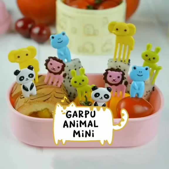 KIM SHOP - Garpu Mini Set Tusuk Buah Tusukan Kue Karakter Plastik Hewan Binatang Lucu Makanan Bekal Anak Bento Makan