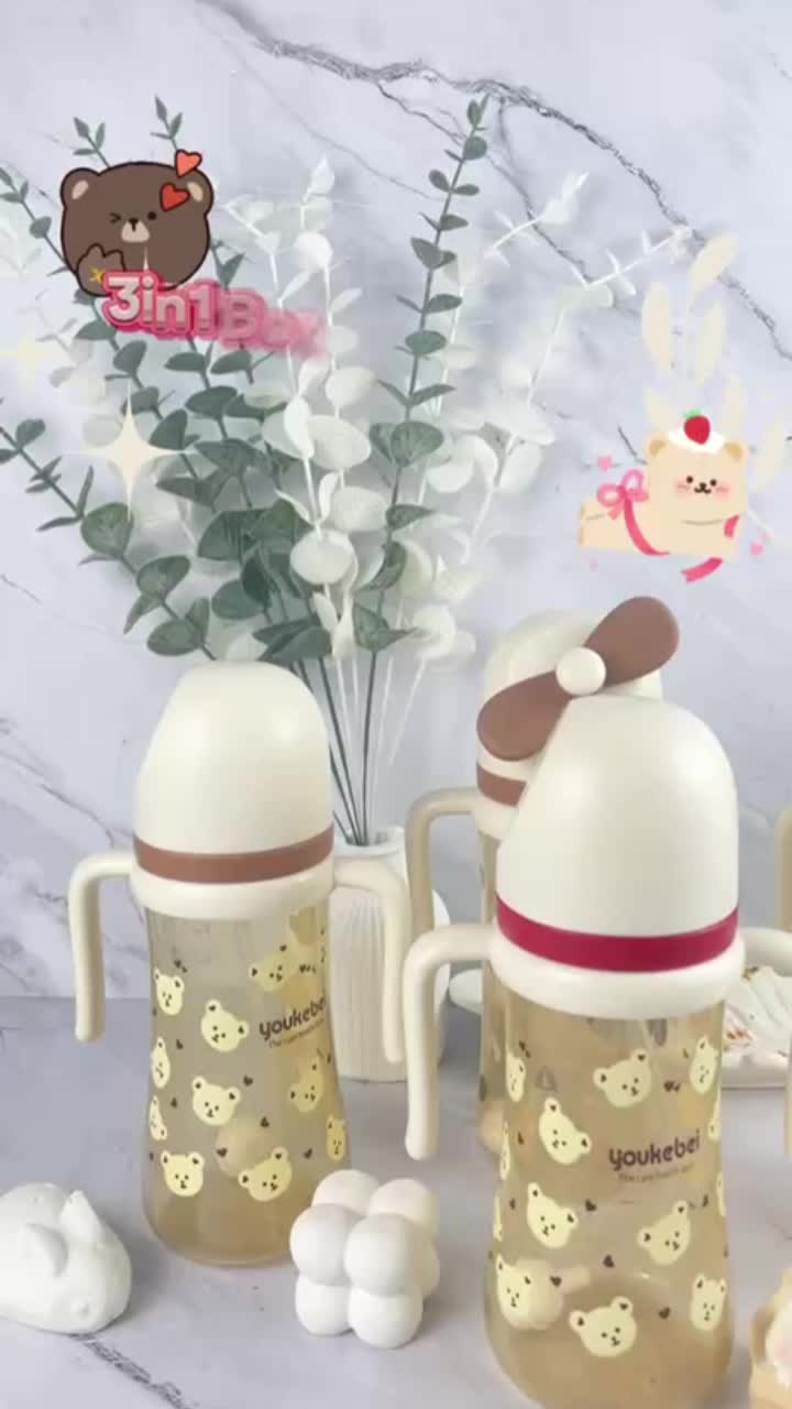 Momosee Botol Susu Bayi 3 IN 1 Botol Susu PP  Dot+Sippy+Straw Wide Neck 300ml BPA Free BB19 BB22