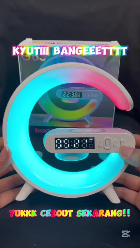 Ritm musik RGB speaker G63 Light al Speak 10W mobile wireless charger mendukung masukan AUX kartu TF Jam Led Ponsel Telepon Lighting Putih