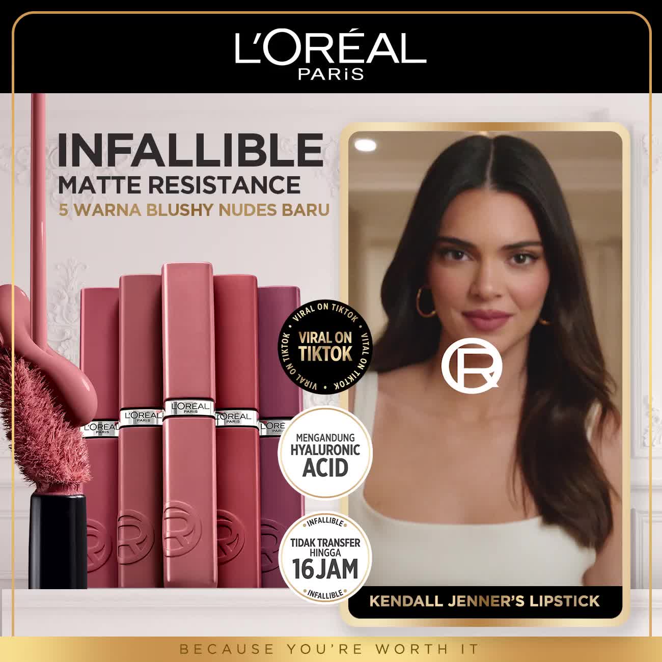 L’Oreal Paris Infallible Matte Resistance Liquid Lipstick for 16 Jam Long Lasting, Tidak Transfer, Transferproof, Tidak Kering dengan Hyaluronic Acid