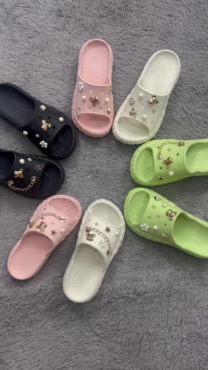 ￼BOZЄЄ Sandal Wanita 1923-Wedges EVA Rantai Emas 5cm Tinggi Outdoor Yang Modis Nyaman Lembut Wedges Kamar Sendal
