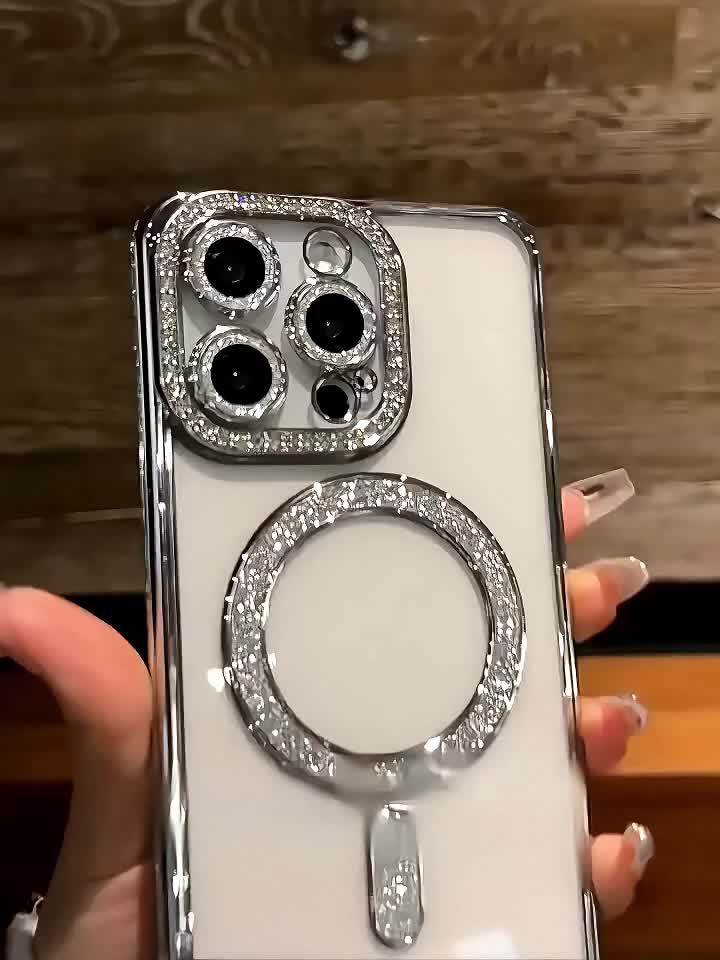 Rhinestones Glitter Case iPhone 11 12 13 14 15 16 pro max 15 16 plus Plating Transparent Shockproof Soft Casing iPhone 16 15 14 13 12 11 pro max 15 16 plus with Lens protector Cover