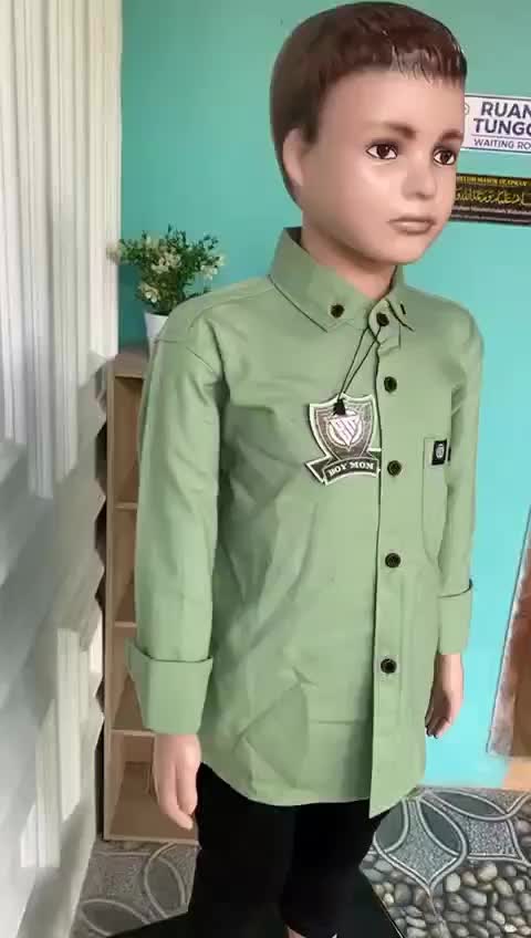 Sage Green Kemeja Polos Anak Usia 3-13 Tahun Lengan Panjang Bahan Katun Cigaret Warna SAGE Fashion Baju