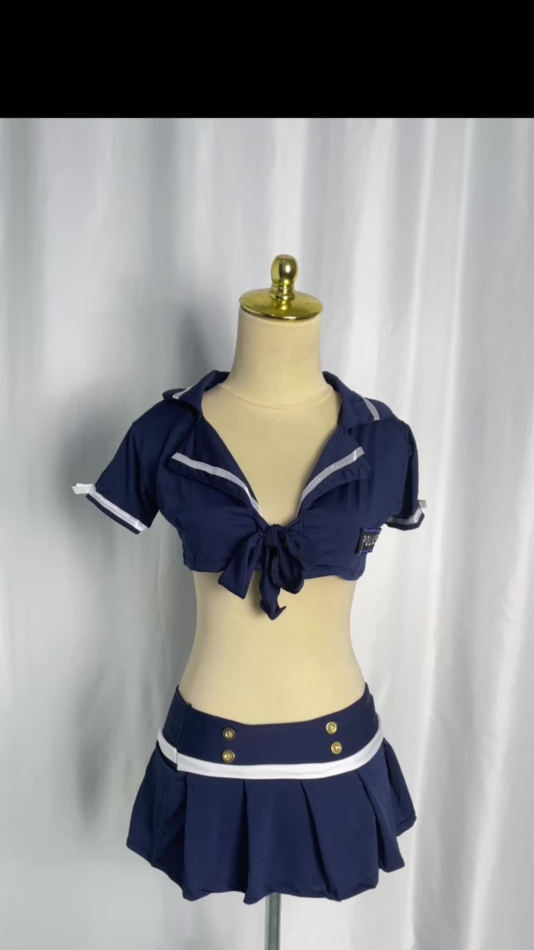 [Red Pink] Set Stelan Rok Model Kostum Police Polisi Wanita Jepang Cosplay Topi