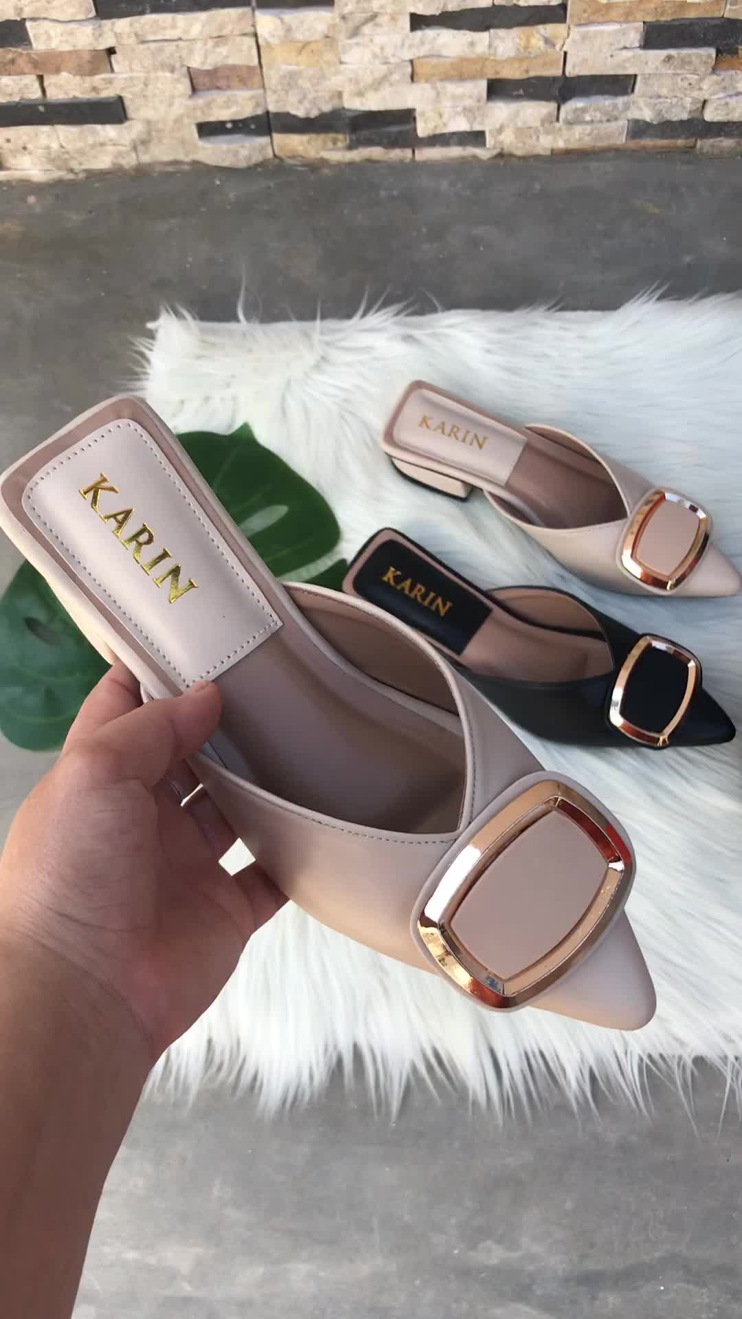 (G 47) Sepatu flat teplek santai wanita slip on  pita kotak hak 3cm mewah Round Toe